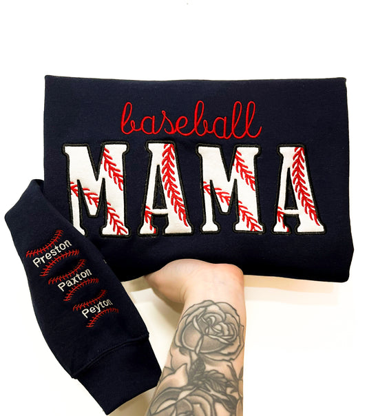 Baseball Mama Sweatshirt -Customizable Sleeve Names